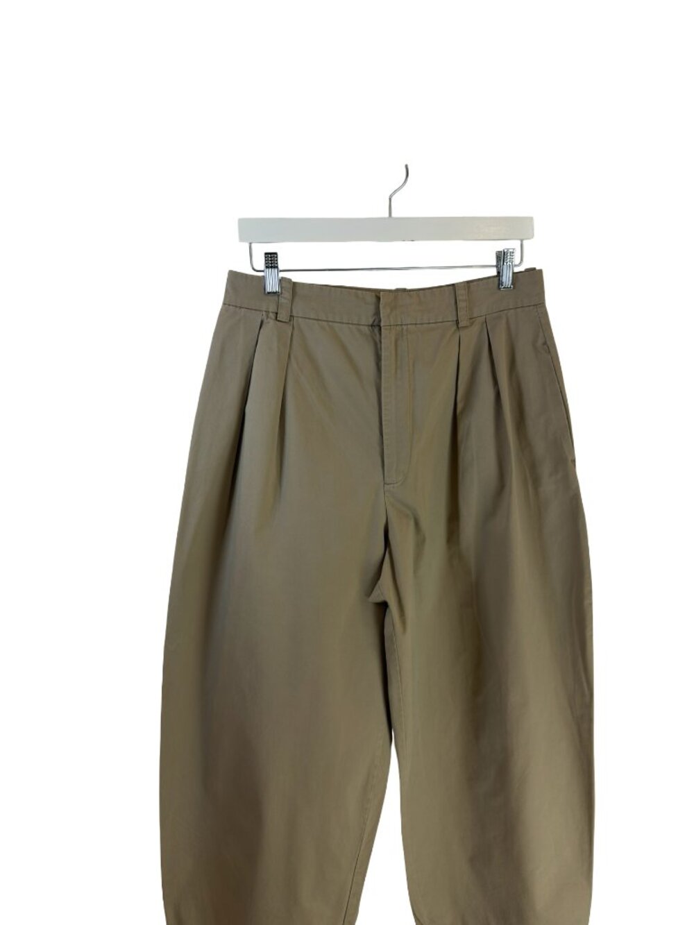 Zara Khaki Chino Pleated Cuffed Wide Leg High Rise Pants Size Large - Picture 2 of 10
